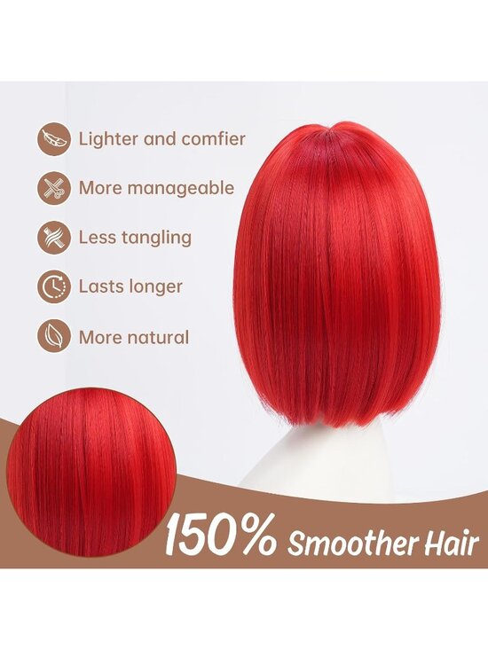 Women Red Heat Resistant Synthetic Straight Ombre Bob Wig Bangs 10 Inch main image 4